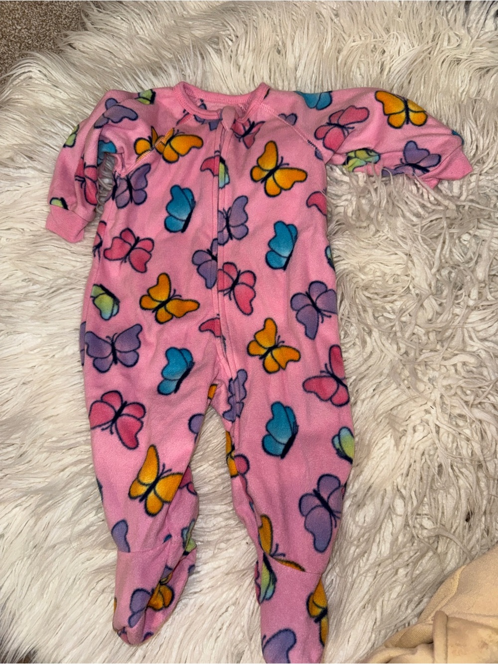 Pink Butterfly Fleece Footed One-Piece